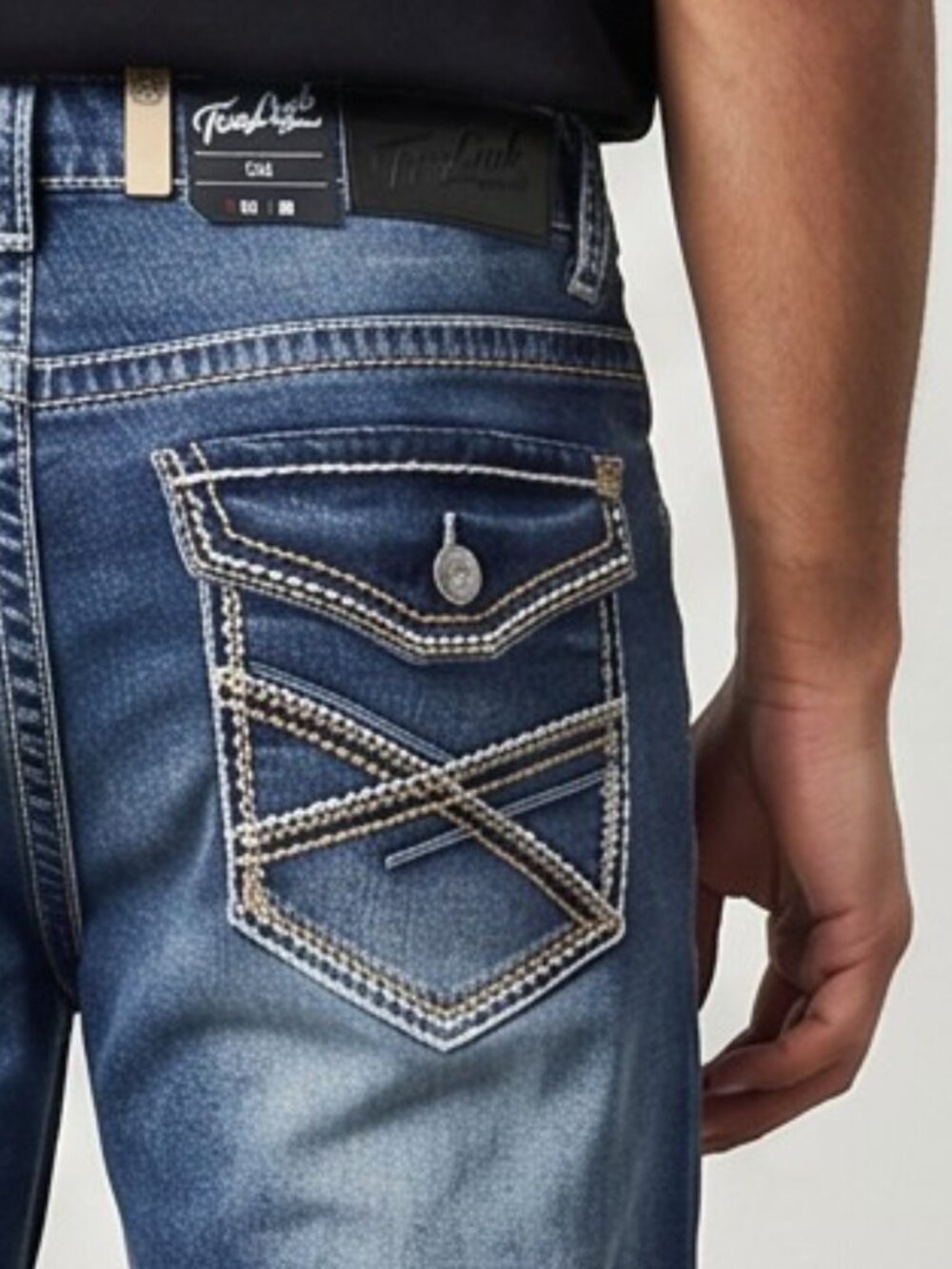 True Luck Straight Leg Jeans Dark Wash Denim Thick Stitch Men's Size 34x32 BKE